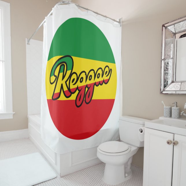 Rideaux De Douche Reggae Musique avec couleurs du drapeau reggae (En situation)