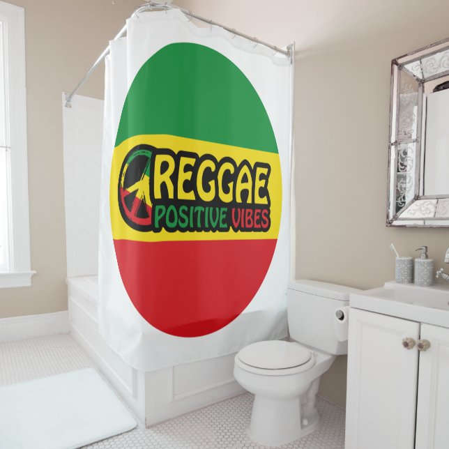 Rideaux De Douche Reggae Musique avec des vibes positives et drapeau (En situation)