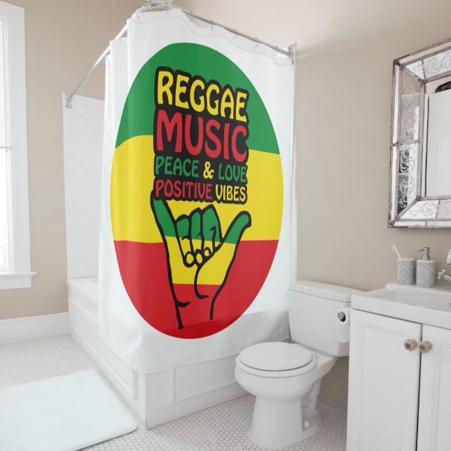 Rideaux De Douche Reggae Shaka Main avec des citations positives (En situation)