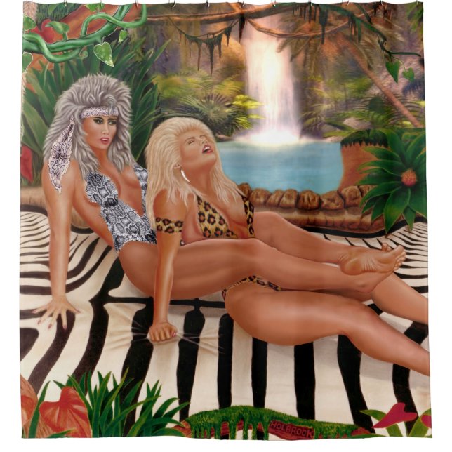 RIDEAUX DE DOUCHE REINES DE LA JUNGLE SE BAGARRENT (Devant)