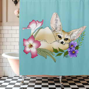 Rideaux De Douche Renard Fennec Fleurs Rose Violet Mignon Bleu Botan
