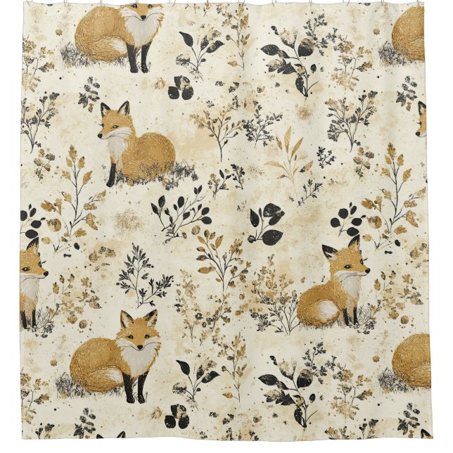 Rideaux De Douche Renard noir or Arts & Crafts motif floral (Devant)