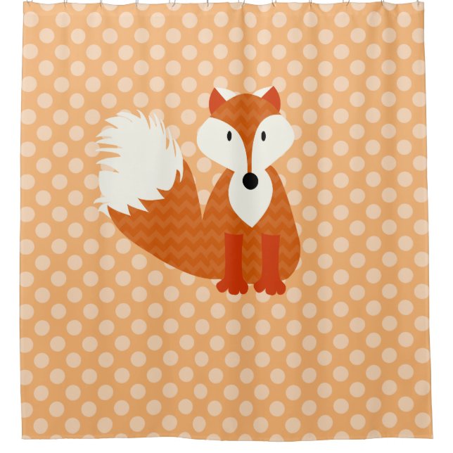Rideaux De Douche Renard orange sur Polka blanche et orange pointill (Devant)