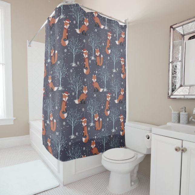 Rideaux De Douche Renards d'hiver mignons (En situation)