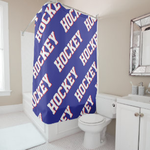 Rideaux De Douche Répétition de texte HOCKEY blanc rouge sur fond bl
