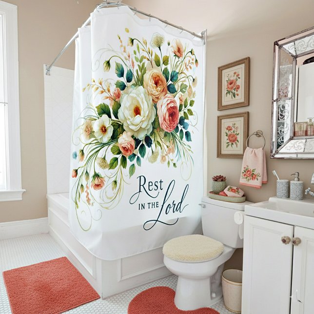 Rideaux De Douche Reposez dans le Seigneur floral (Créateur téléchargé)