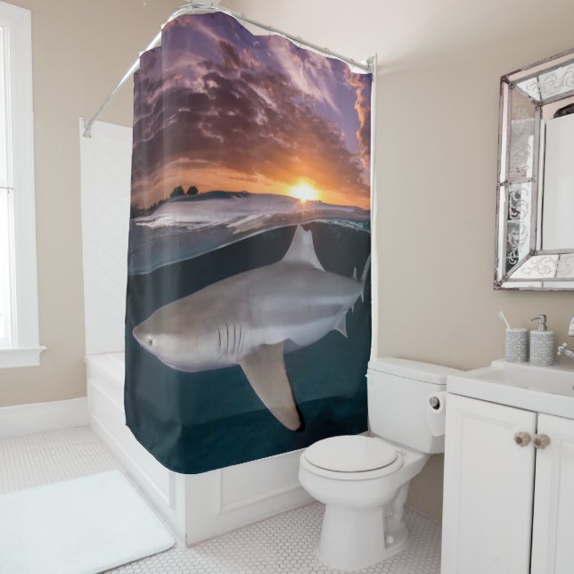 Rideaux De Douche Requin au coucher du soleil (En situation)