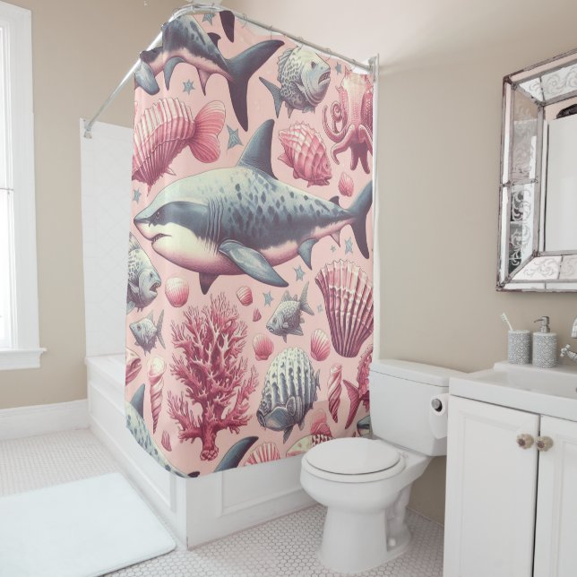 Rideaux De Douche Requin vintage sans joint (En situation)