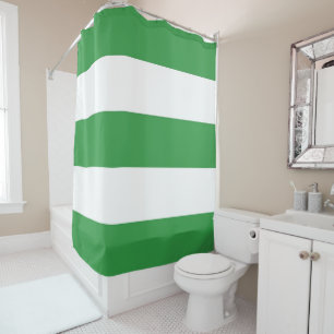 Rideaux De Douche Ressort Motif de bande rétro blanc vert horizontal