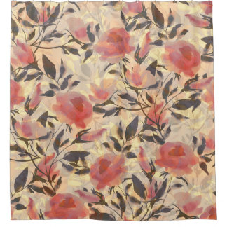 Rideaux De Douche Ressort roses sauvages : motif aquarelle.