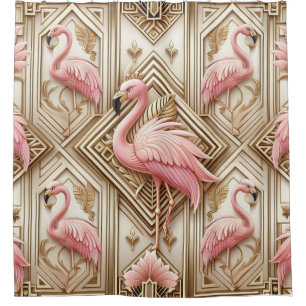 Rideaux De Douche Retraite Flamant Rose   Flamants Art Déco Rétro