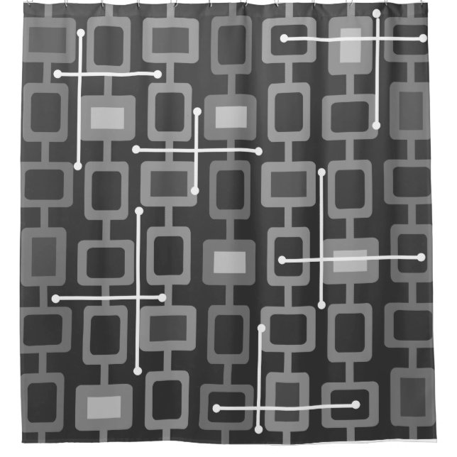 Rideaux De Douche Retro 1950 Gray Motif géométrique (Devant)
