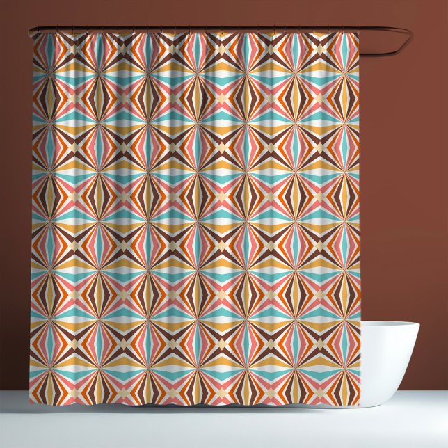 Rideaux De Douche RETRO 70s Geometric Hippy Psychedelic Sunburst (Créateur téléchargé)