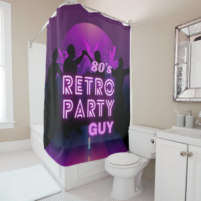 Rideaux De Douche Retro 80 s Disco Dance Party Neon Purple Funky (En situation)