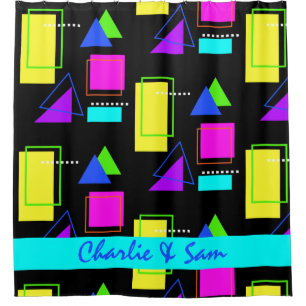 RIDEAUX DE DOUCHE RETRO 80S NEON FLUORESCENT COLORÉ FORME DE COULEUR