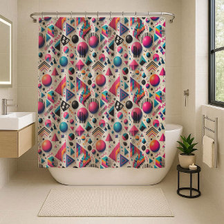 Rideaux De Douche Retro 90s Memphis Geometric Neon Shower Curtain