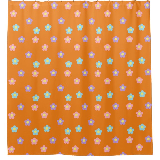 Rideaux De Douche Retro 90s Y2k Pastel Fleurs Orange Dorm (Devant)
