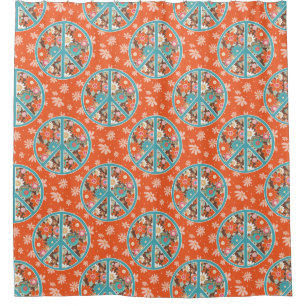 Rideaux De Douche RETRO années 60 70 Hippie Floral Signe de Paix Ora