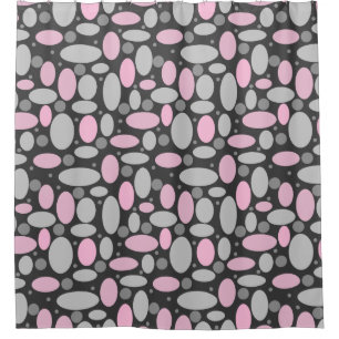 Rideaux De Douche rétro, années 60, pois, gris et rose