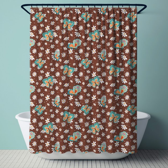 Rideaux De Douche RETRO Années 70 Mod Fleur de Daisy Papillon Hippy  (Créateur téléchargé)