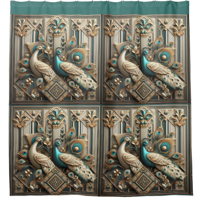 Rideaux De Douche Retro Art Deco Peacocks (Devant)