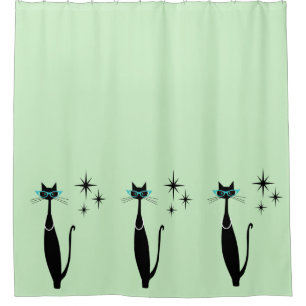 Rideaux De Douche Retro Atomique Moyen Siècle Moderne MCM Chat noir