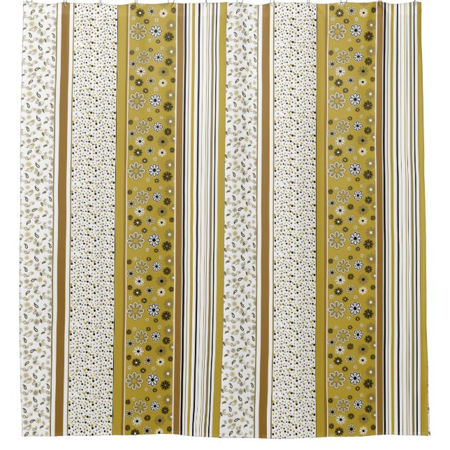 Rideaux De Douche Retro BOHO Stripes Gold (Devant)