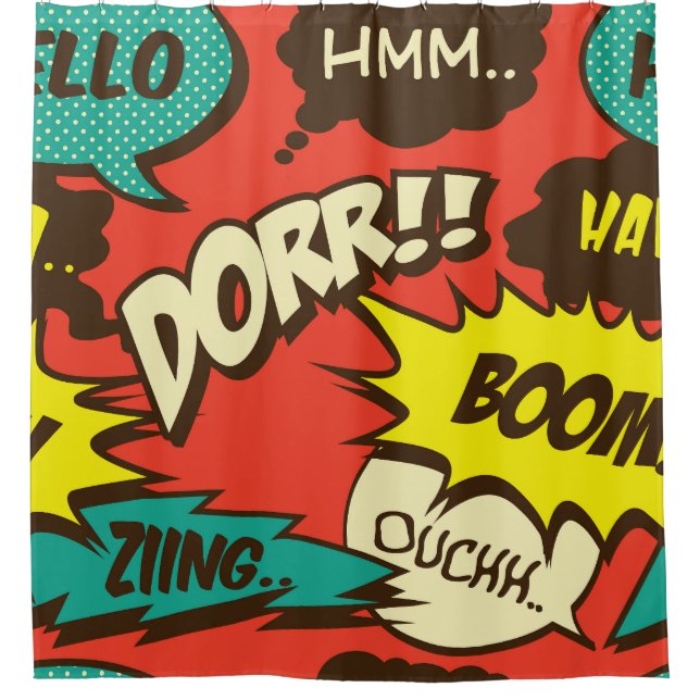 Rideaux De Douche Retro Comic Shout : Motif sans couture. (Devant)