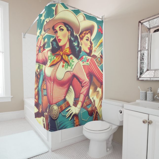 Rideaux De Douche Retro Cowgirls Pin-ups (En situation)