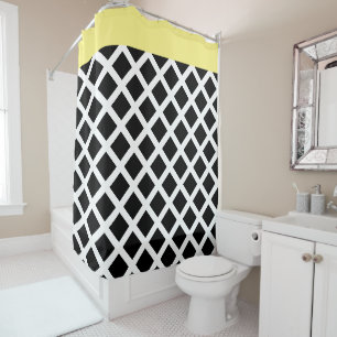 Rideaux De Douche Rétro frontière jaune noire et blanche du damier W