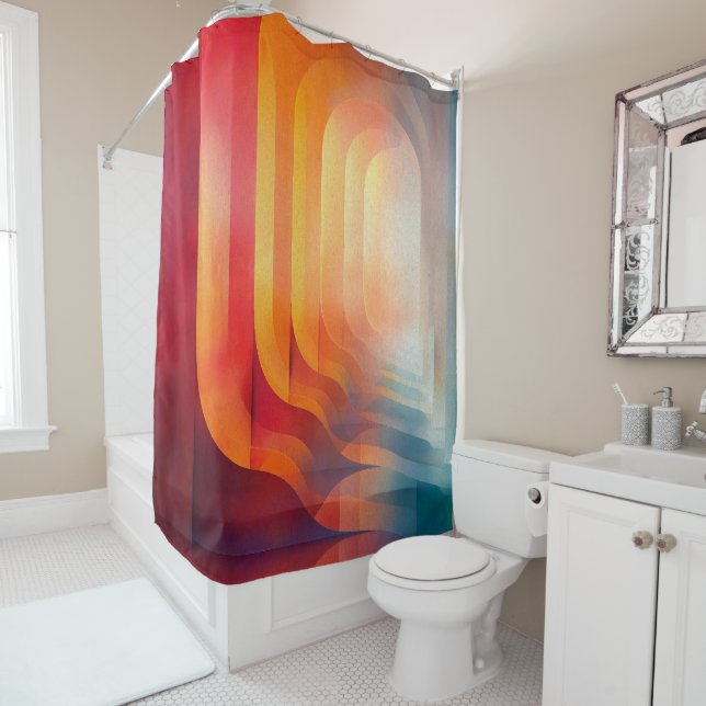Rideaux De Douche Retro Glow Arches – Abstract Mid-Century (En situation)