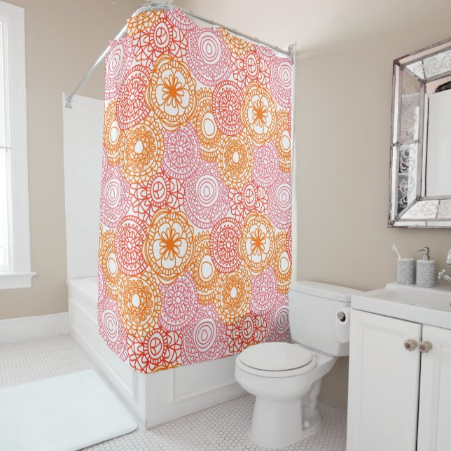 Rideaux De Douche Retro Hip Fun Happy Summer Floral Pattern (En situation)