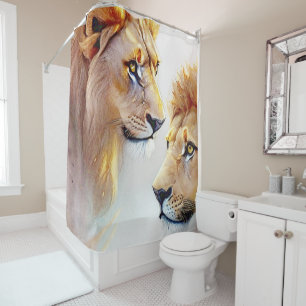 Rideaux De Douche Retro Lions Art - Art classique de mur de la faune
