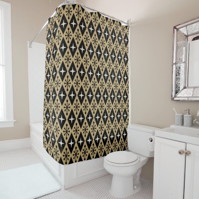 Rideaux De Douche Retro Mid Century Modern Diamond Starburst Pattern (En situation)