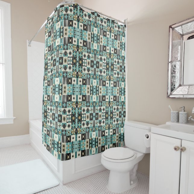 Rideaux De Douche Retro Mid Century Modern Shower Curtain (En situation)