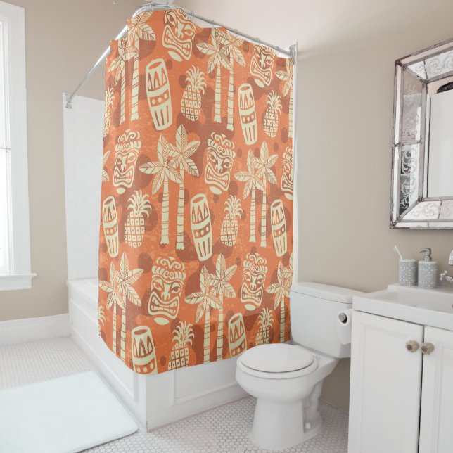 Rideaux De Douche Retro Mid Century Modern Tiki Pattern (En situation)