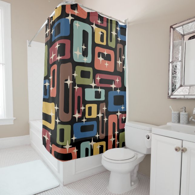 Rideaux De Douche Retro Mid-Century Moderne Abstrait (En situation)