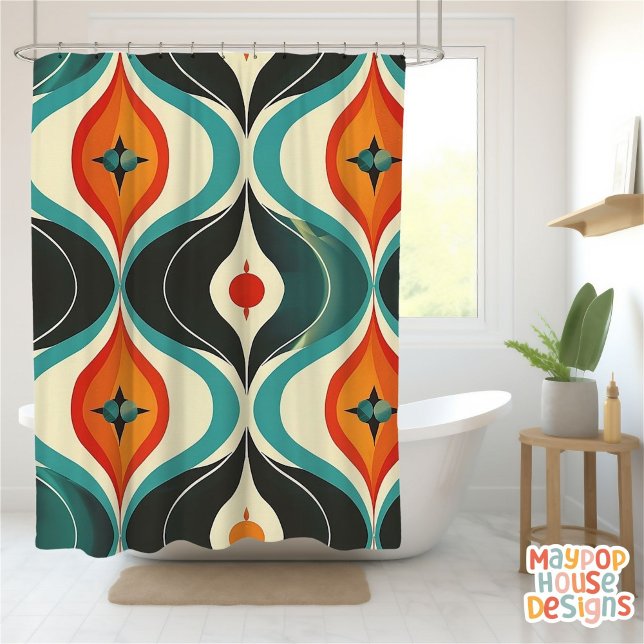 Rideaux De Douche Retro Mid-Century Moderne Abstrait (mid century modern shower curtain bathroom decor)