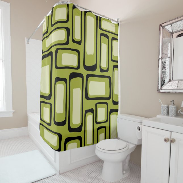Rideaux De Douche Retro Mid-Century Moderne Abstrait (En situation)