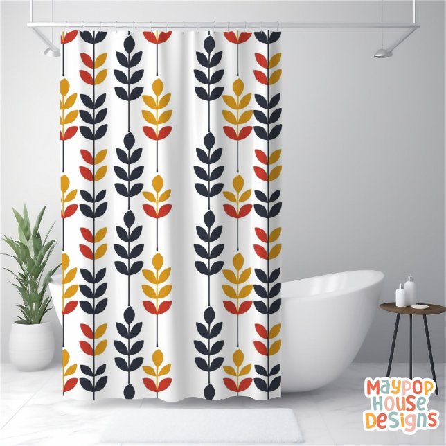 Rideaux De Douche Retro Mid-Century Moderne Botanique Abstrait (mid century modern shower curtain bathroom decor)
