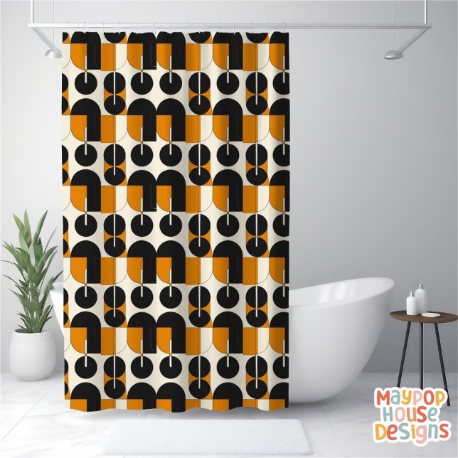 Rideaux De Douche Retro Mid-Century Vert moderne Noir Abstrait (mid century modern shower curtain bathroom decor)