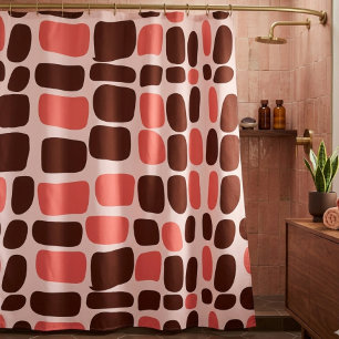 Rideaux De Douche Rétro Mod Rose & Géométrique Chocolat