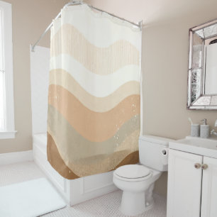 Rideaux De Douche Retro Mod Waves Earthy Neutral Design