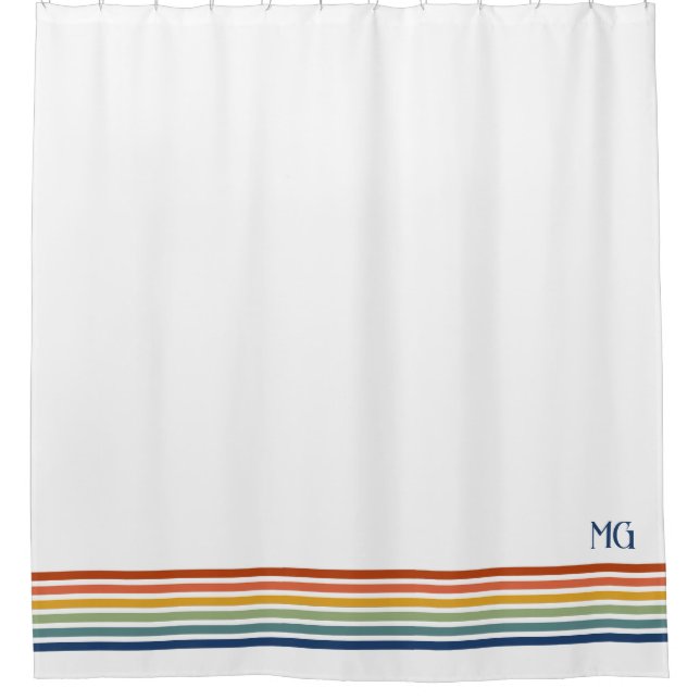 Rideaux De Douche Retro Monogrammed Minimalist Stripes (Devant)