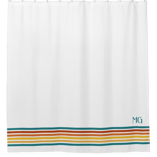 Rideaux De Douche Retro Monogrammed Minimalist Stripes (Devant)
