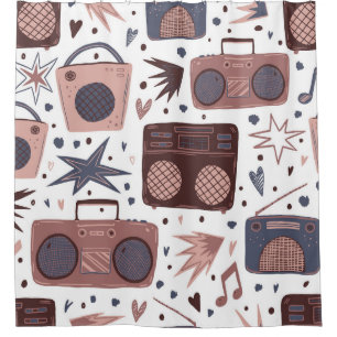 Rideaux De Douche Retro Music Motif Vintage sans couture.