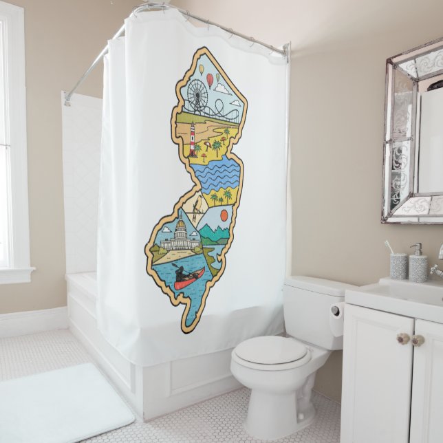 Rideaux De Douche Retro New Jersey Cape May Atlantic City Souvenir (En situation)