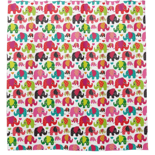 Rideaux De Douche rétro papier peint de motif d'enfants d'éléphant (Devant)