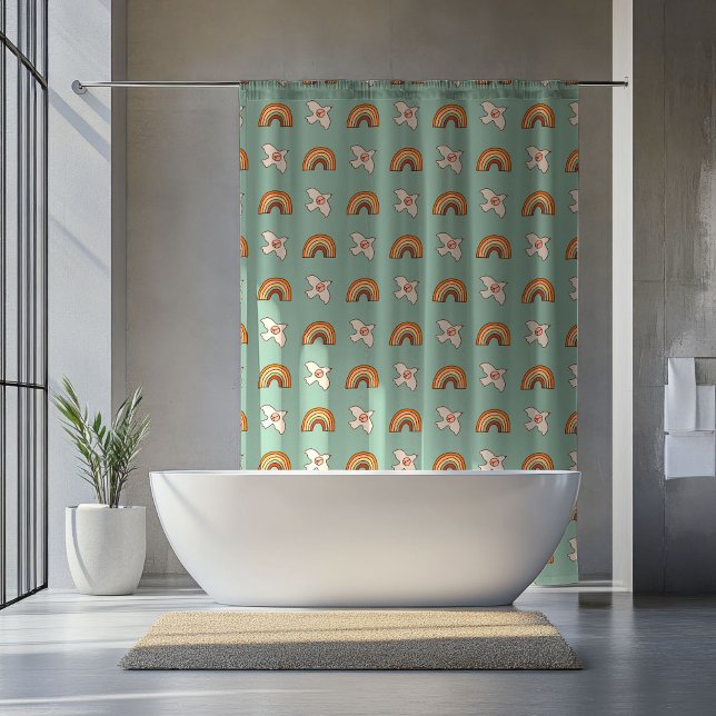 Rideaux De Douche Retro Pastel Curtain 70s Groovy Earthy Vibes (Retro Pastel Curtain 70s Groovy Earthy Vibes)