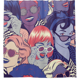 Rideaux De Douche Retro Pop Art Comic Girls Seamless Motif. Gestionn